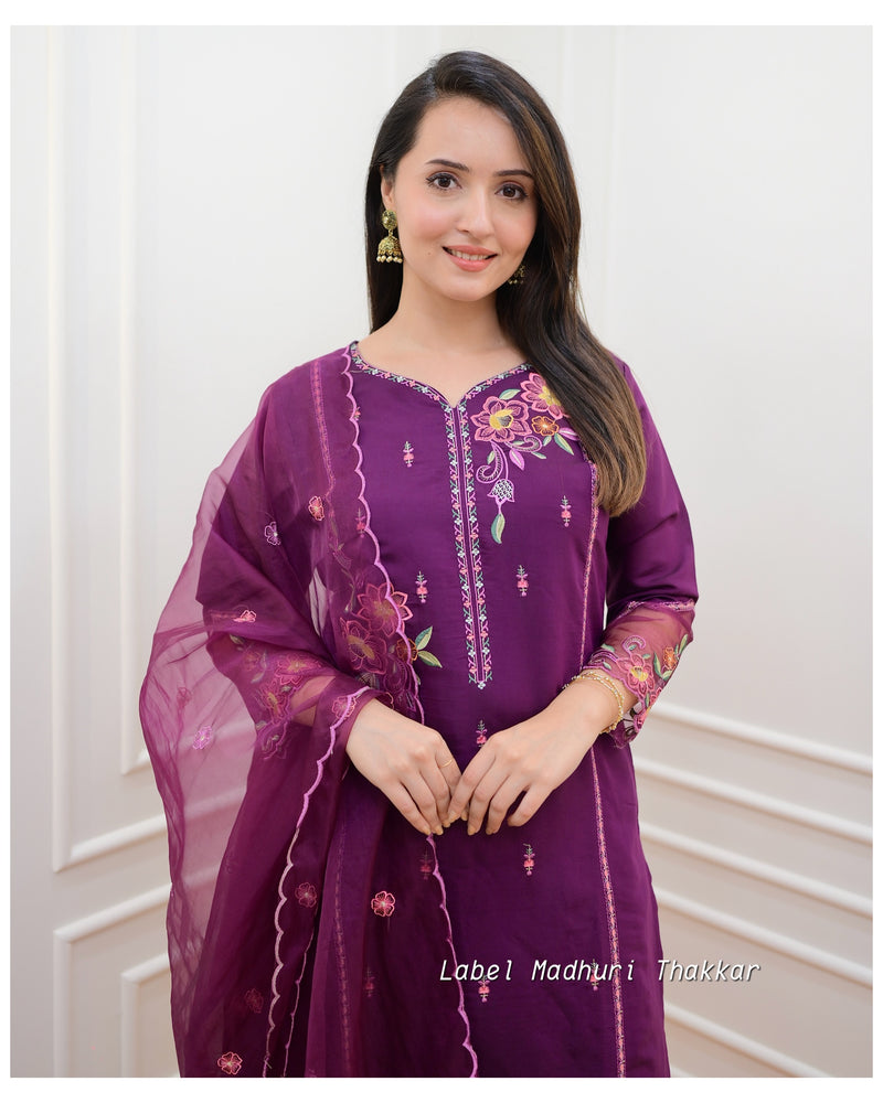 Purple Threadwork Festive Suit