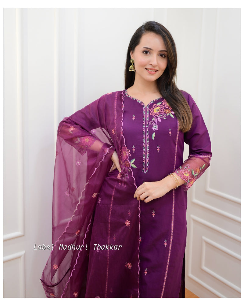 Purple Threadwork Festive Suit