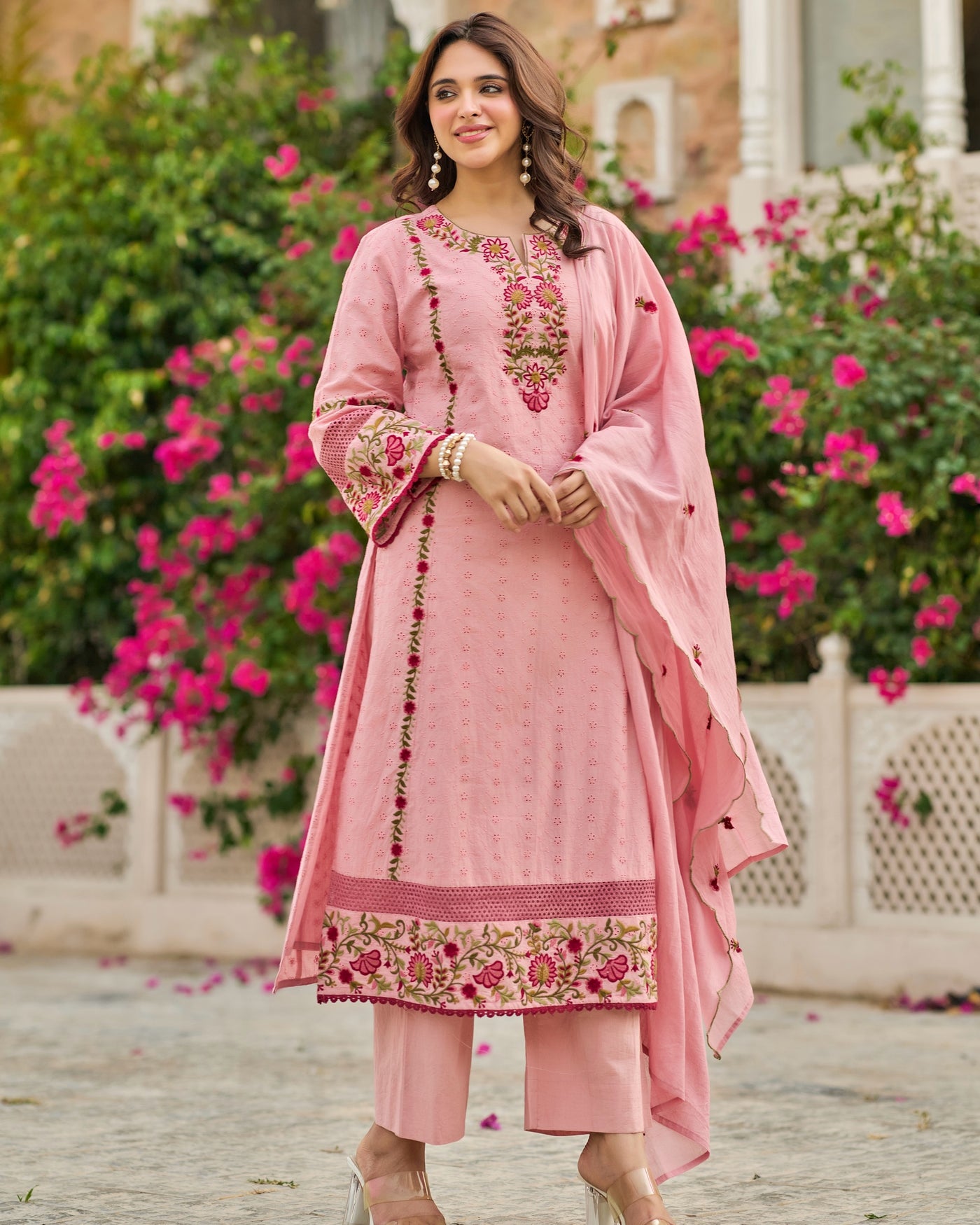 Rosevine Schiffli Threadwork Garden Cotton Suit