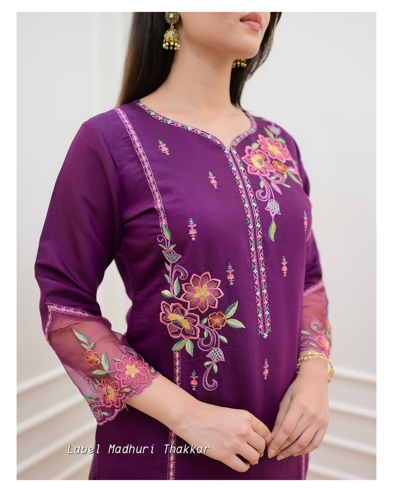 Purple Threadwork Festive Suit