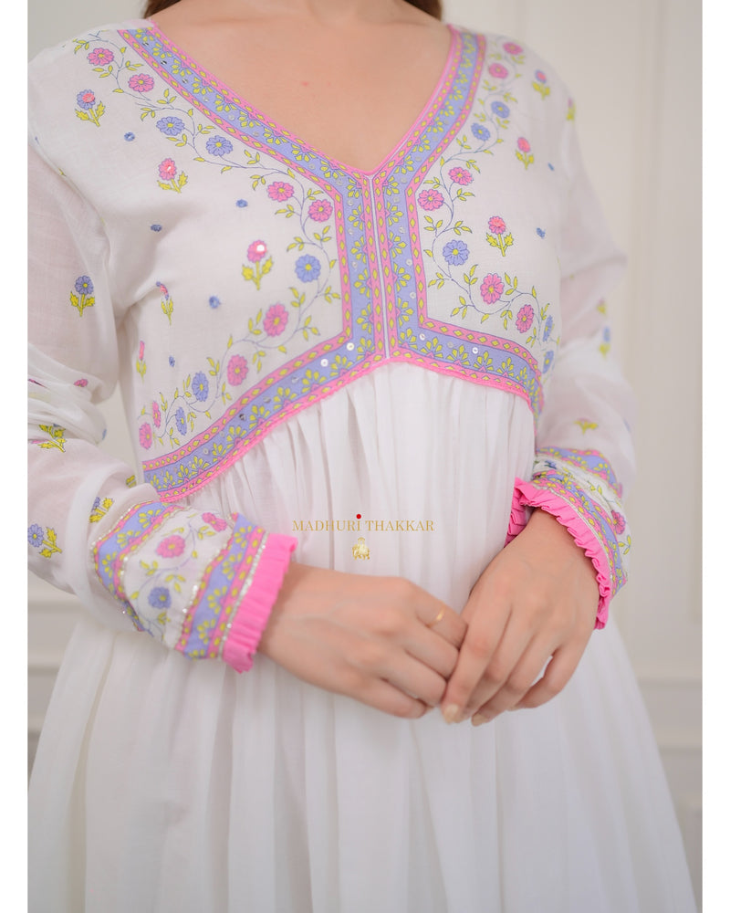 Pink-White Floral Mul Cotton Anarkali