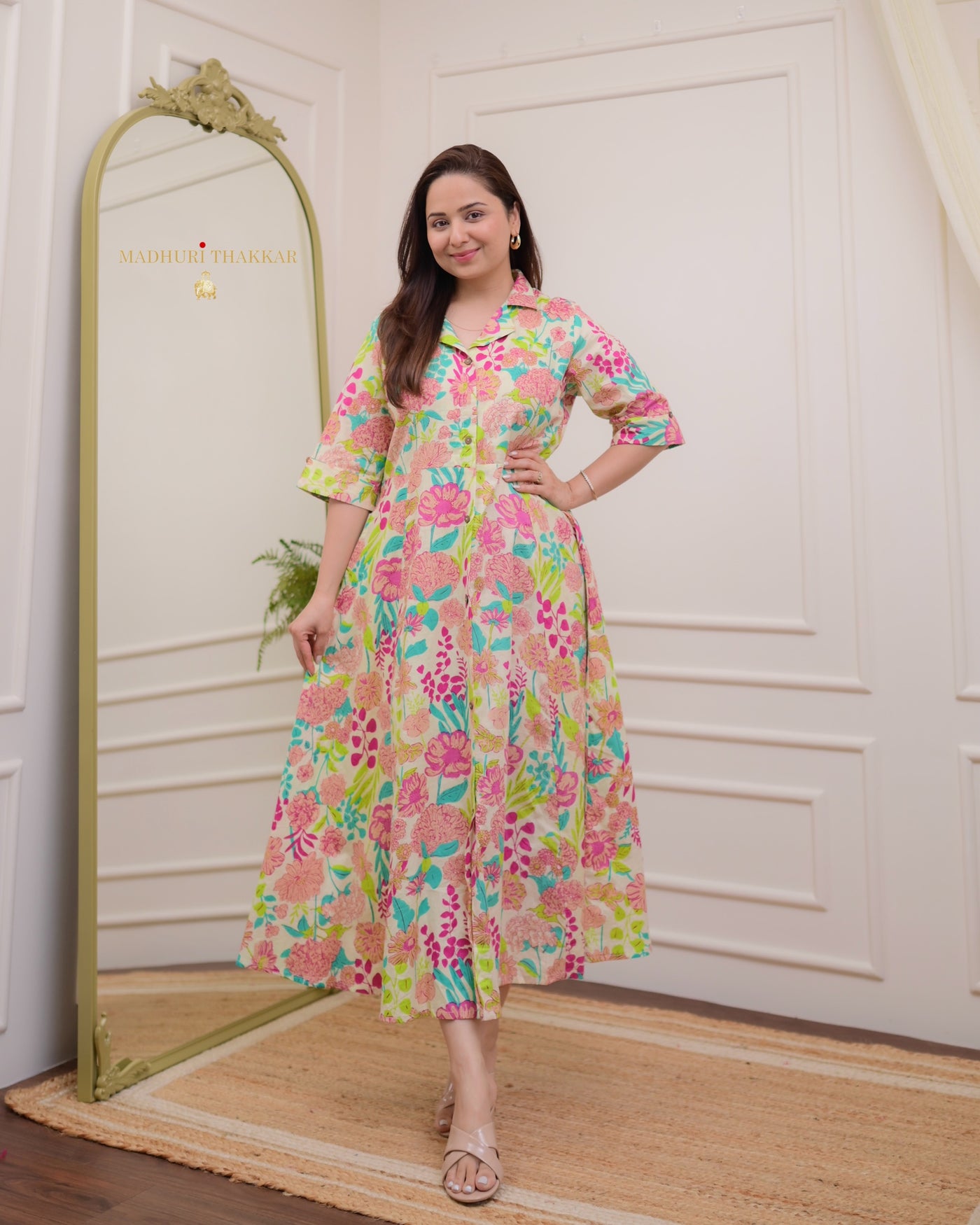 fitted lace wedding dress Ivory Multi Floral Print A Line Pure Cotton Maxi Dress For Women – Label  Madhuri Thakkar