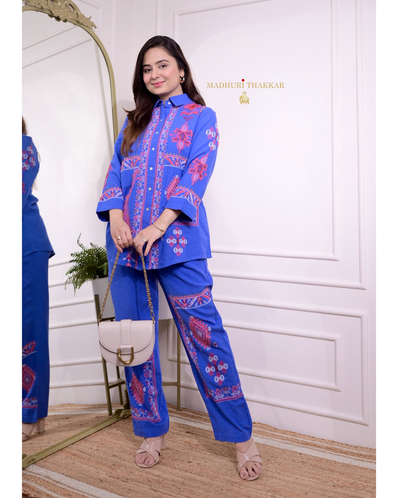 Blue Threadwork Cotton Co-ord