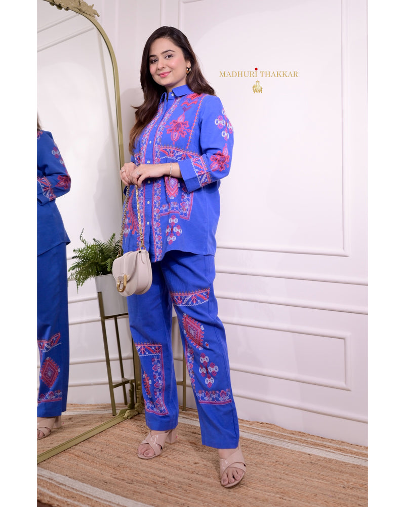 Blue Threadwork Cotton Co-ord