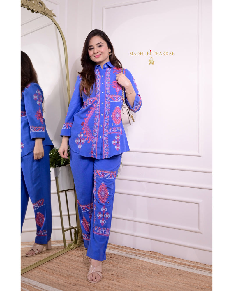 Blue Threadwork Cotton Co-ord