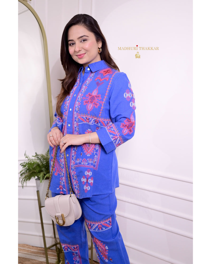 Blue Threadwork Cotton Co-ord