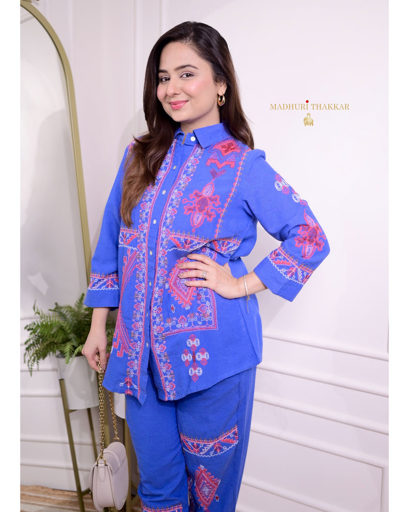 Blue Threadwork Cotton Co-ord