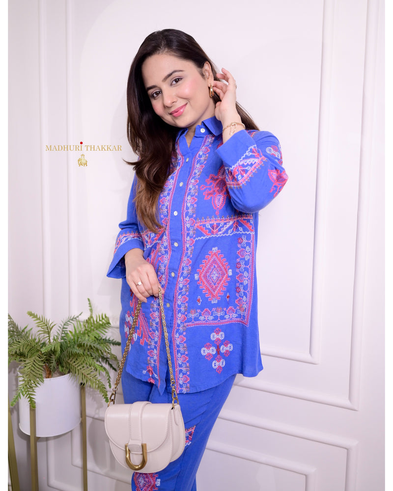 Blue Threadwork Cotton Co-ord