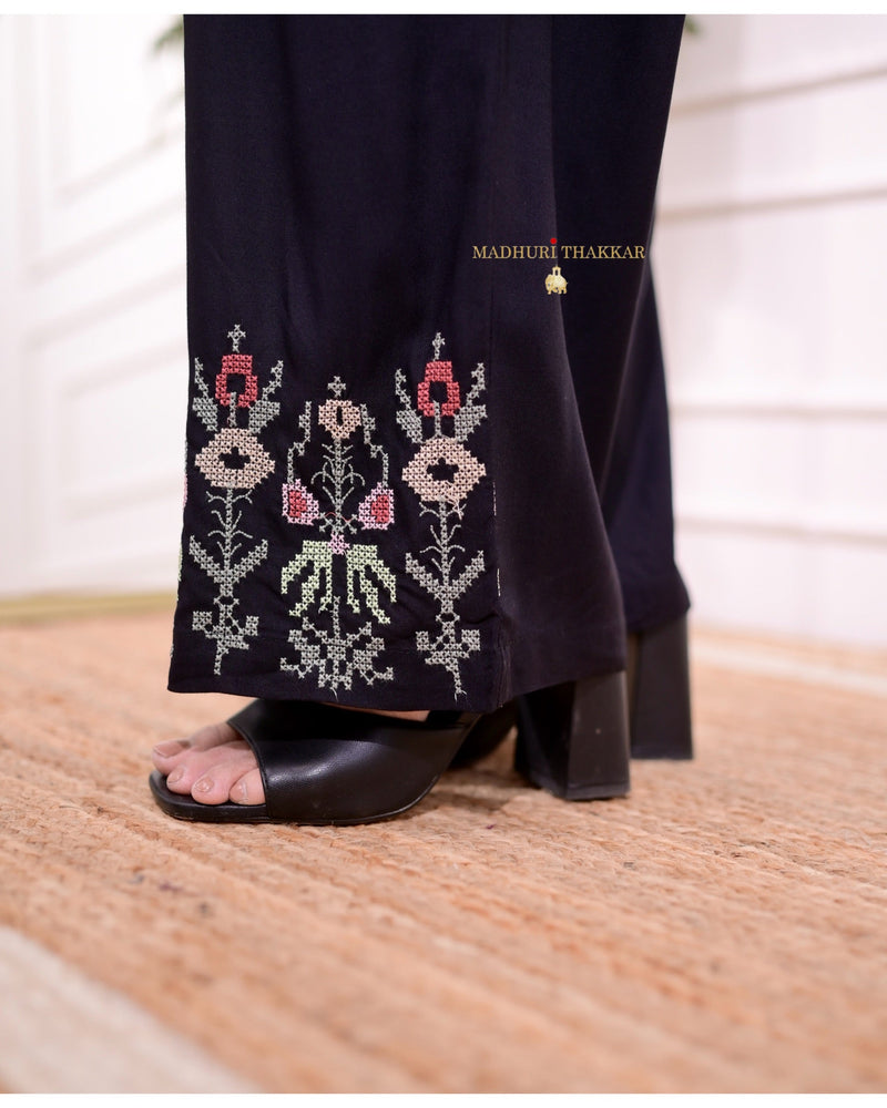 Black Threadwork Collar Cotton Co-ord