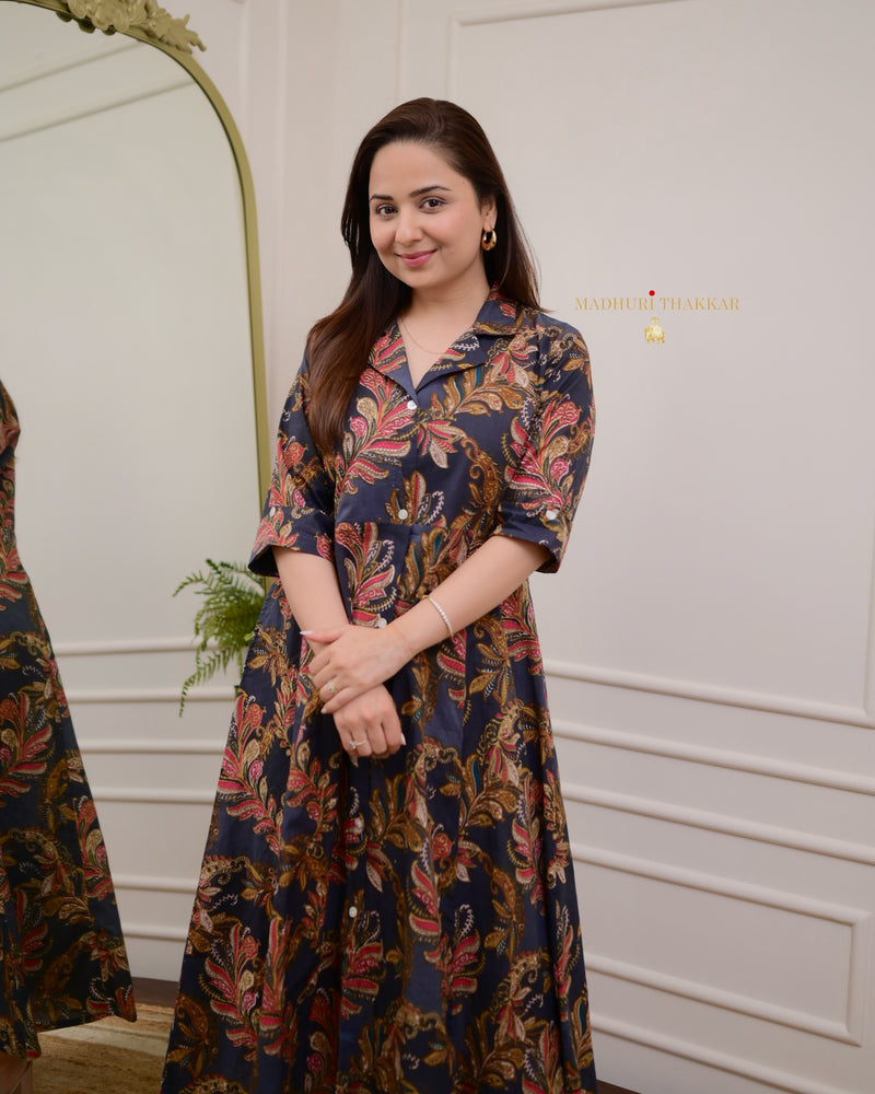 Black Maroon Paisley Cotton A Line Dress