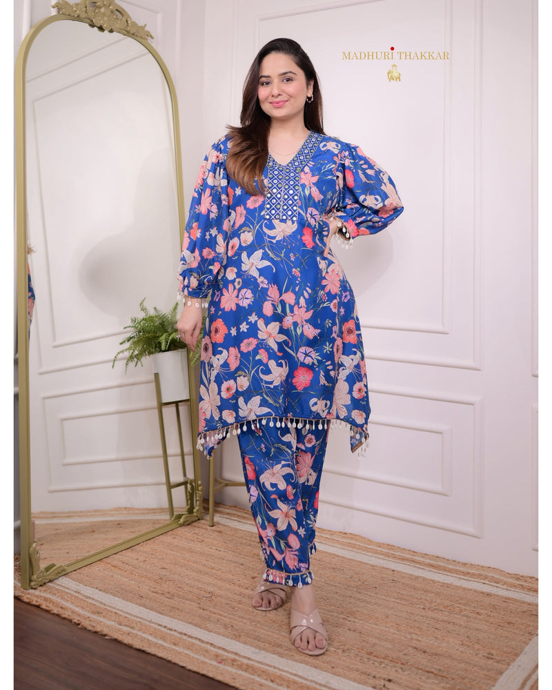 Royal Blue Floral Muslin Co-ord