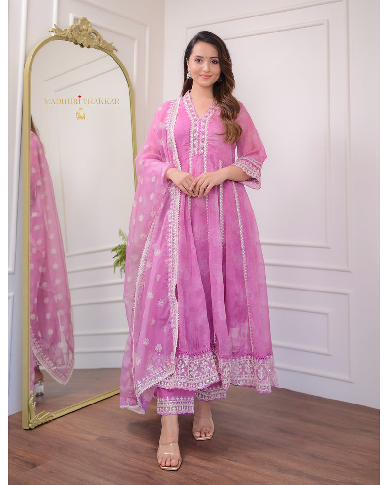 Lilac Handwork Organza Anarkali