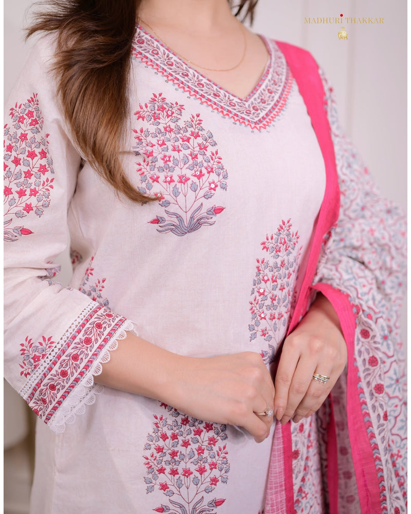 Ivory Red Floral Afghani Suit
