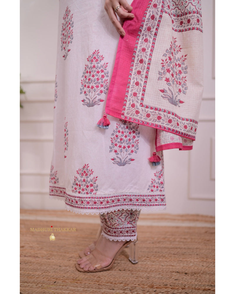 Ivory Red Floral Afghani Suit