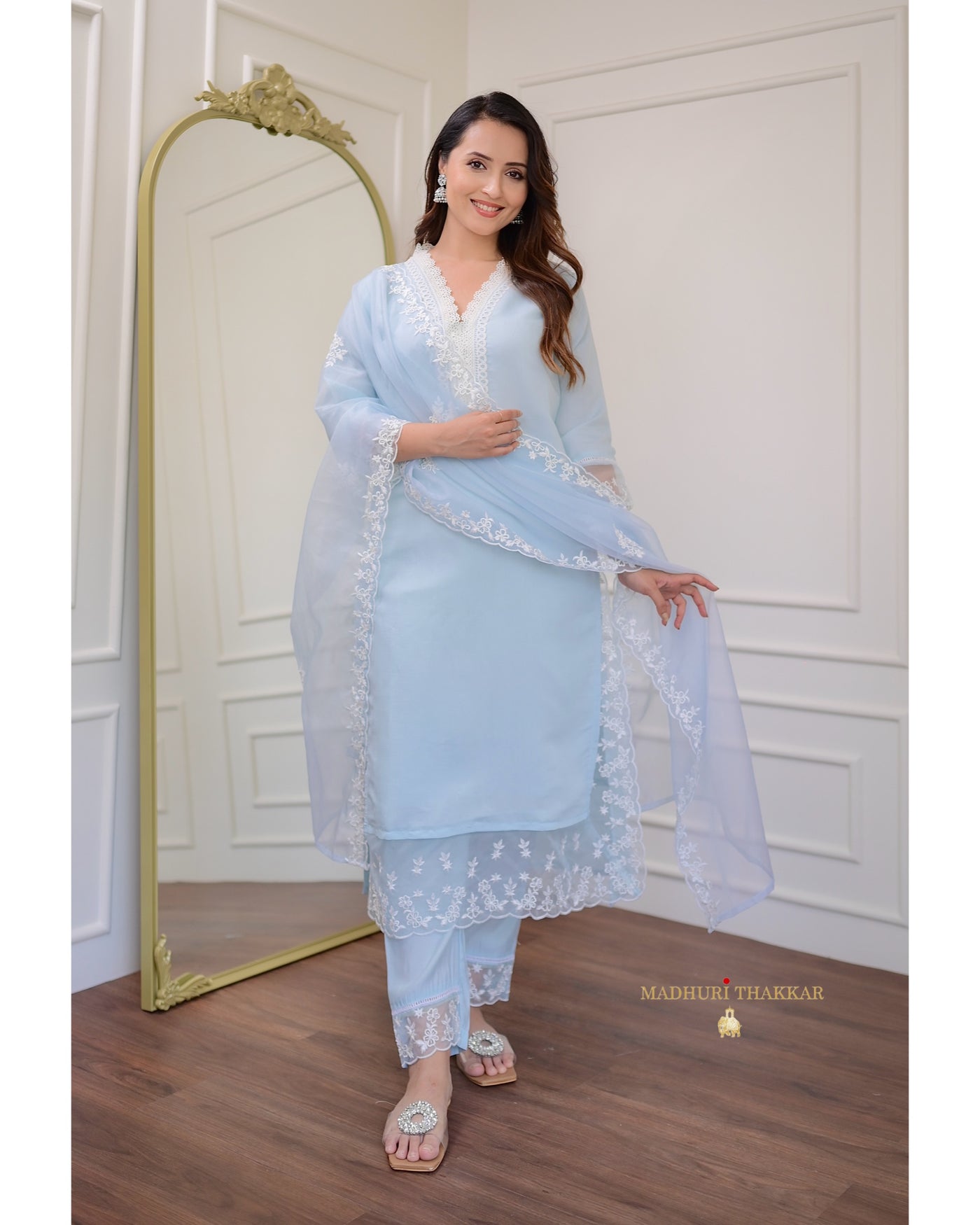 Powder Blue Pakistani Lace Suit