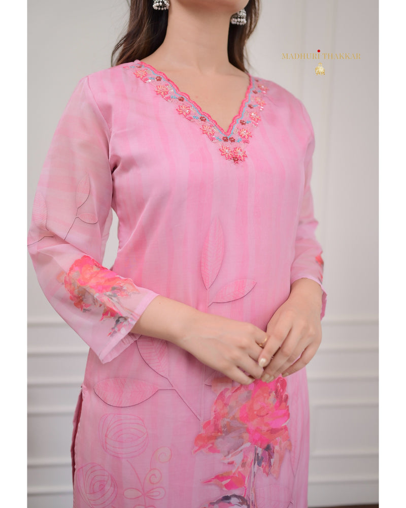 Baby Pink Muslin Handwork Suit