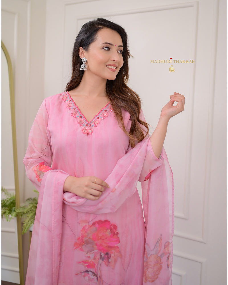 Baby Pink Muslin Handwork Suit