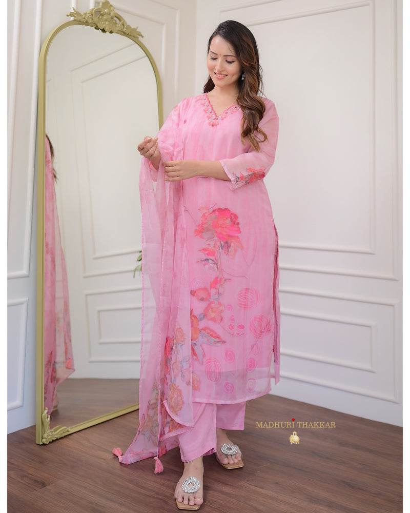 Baby Pink Muslin Handwork Suit