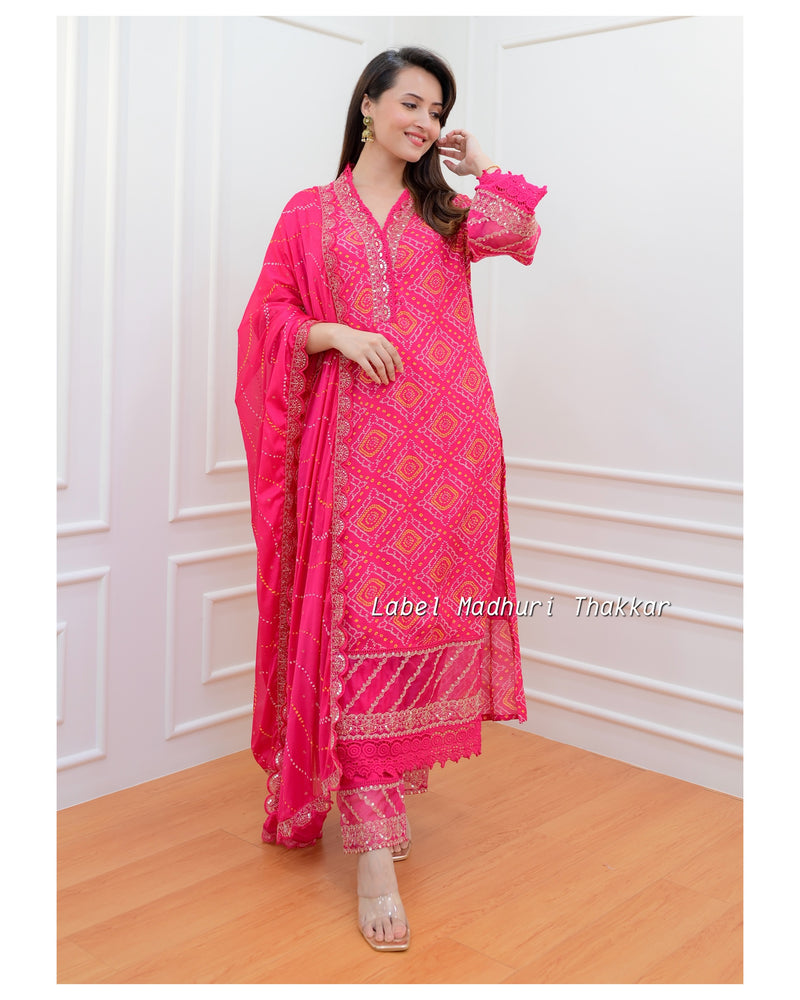 Pink-Yellow Bandhani Festive Suit