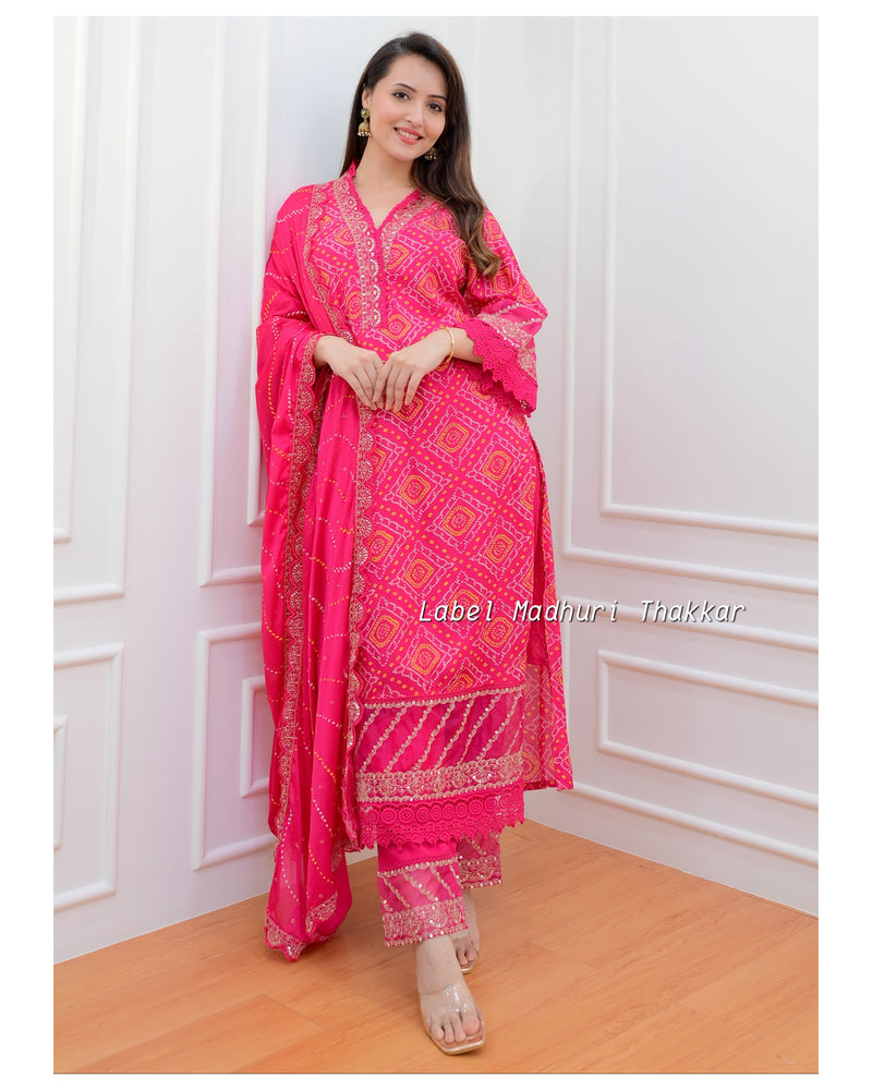 Pink-Yellow Bandhani Festive Suit