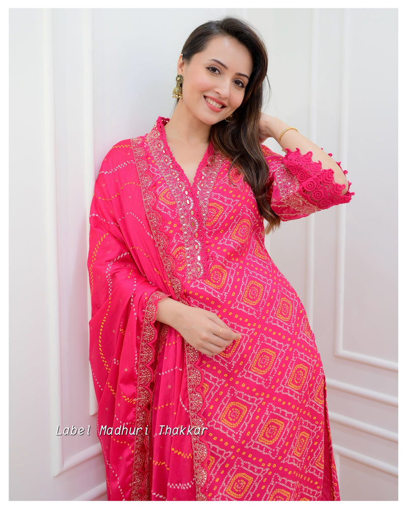 Pink-Yellow Bandhani Festive Suit