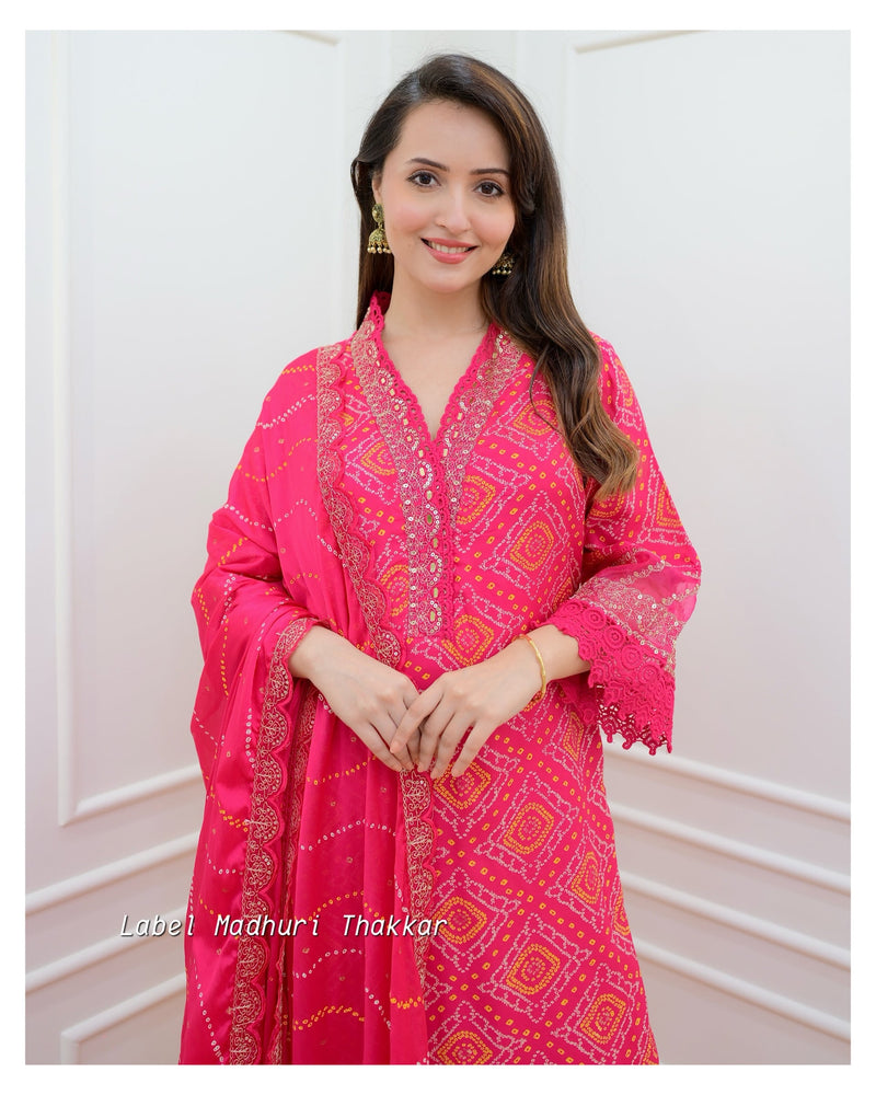 Pink-Yellow Bandhani Festive Suit