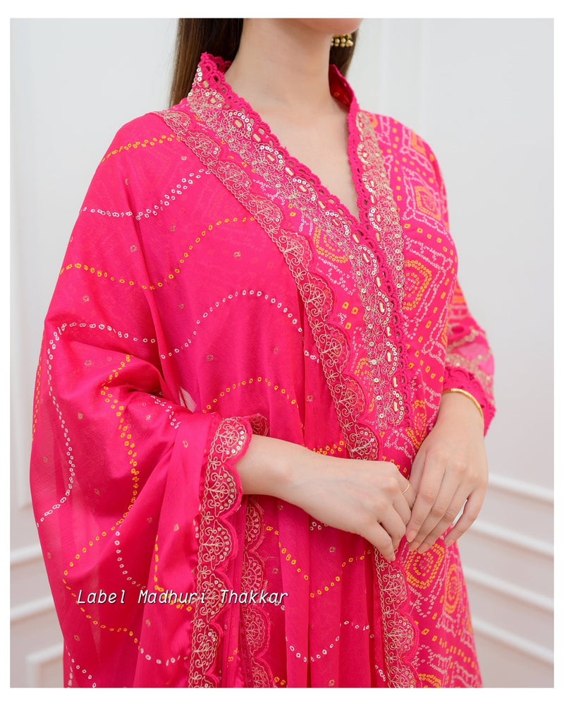 Pink-Yellow Bandhani Festive Suit