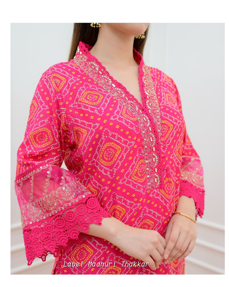 Pink-Yellow Bandhani Festive Suit