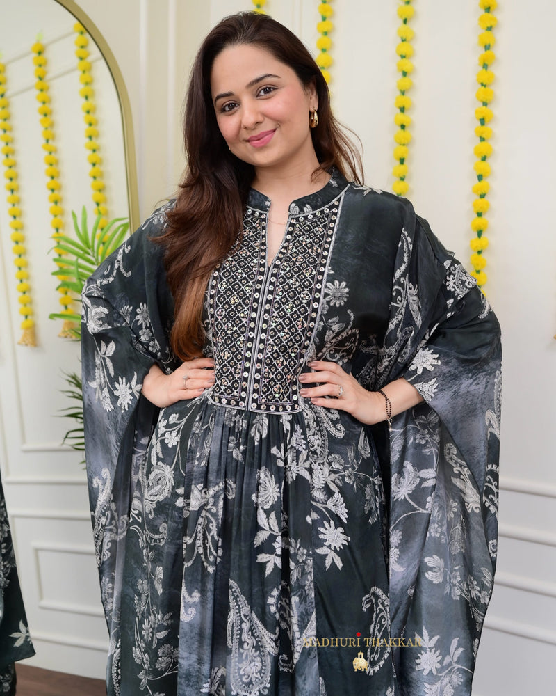 Black Handwork Paisley Kaftan Co-ord Set