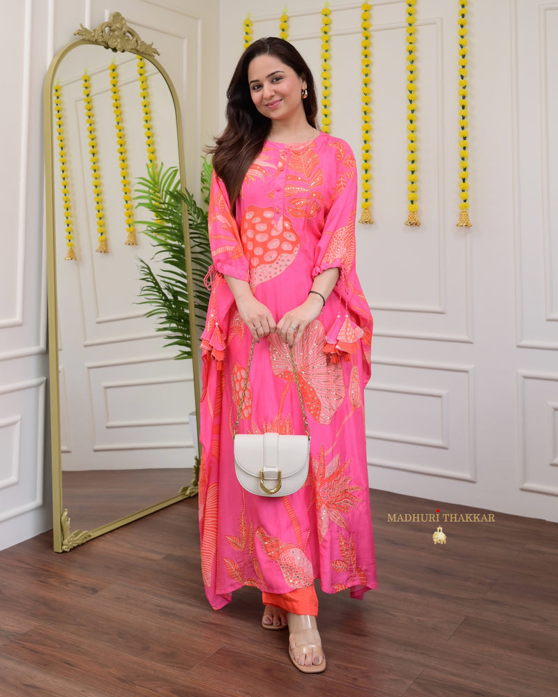 Peach Pink Handwork Floral Co-ord Set