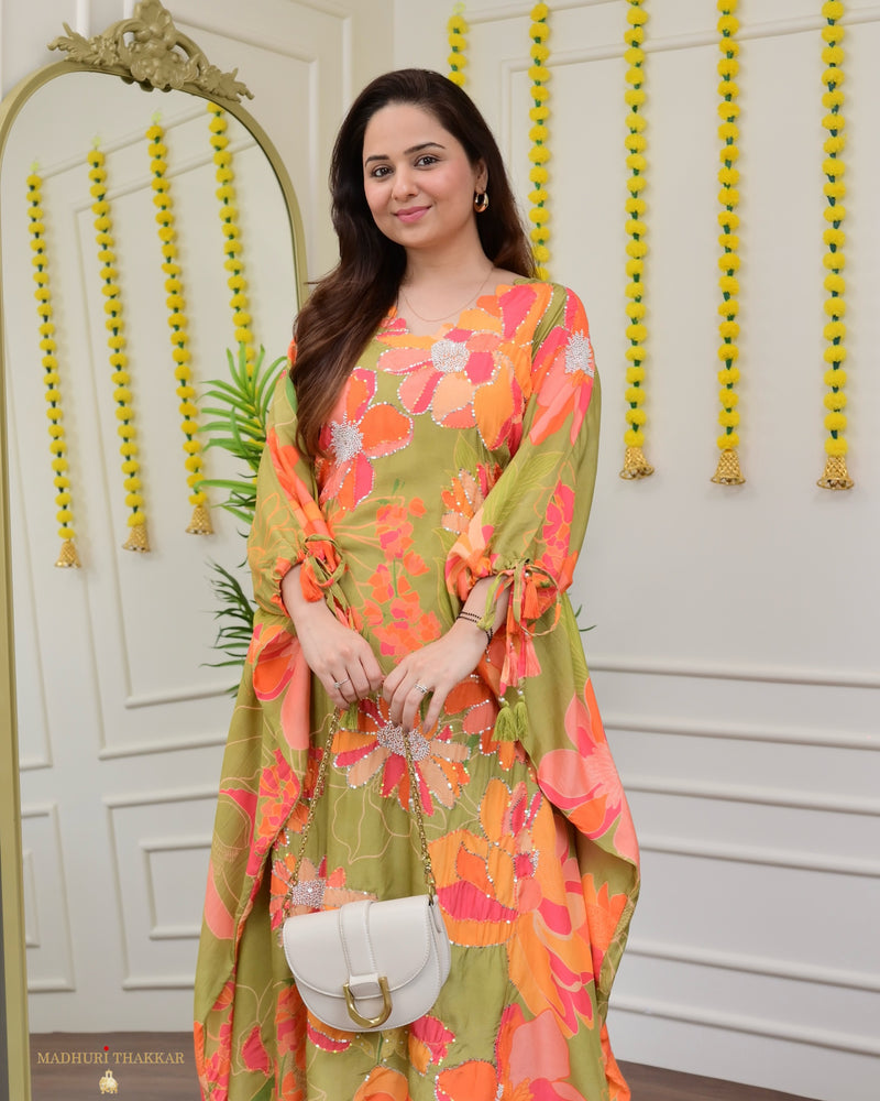 Olive Green Handwork Floral Co-ord Set