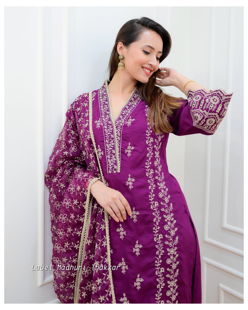 Magenta Schiffli Pakistani Cotton Suit