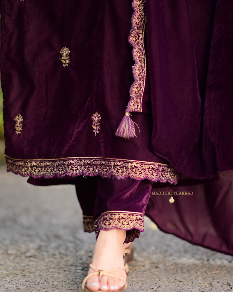 Magenta Handwork Premium Velvet Suit