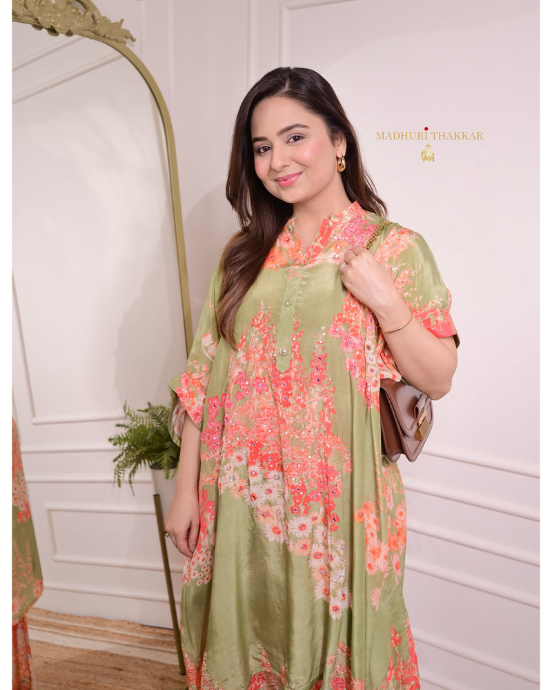 Green Handwork Kaftan Style Kurta Set
