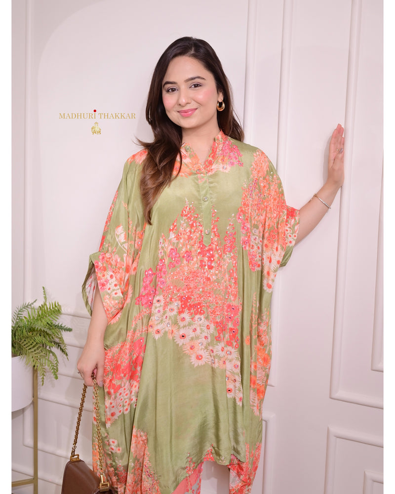 Green Handwork Kaftan Style Kurta Set