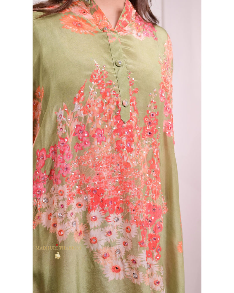 Green Handwork Kaftan Style Kurta Set