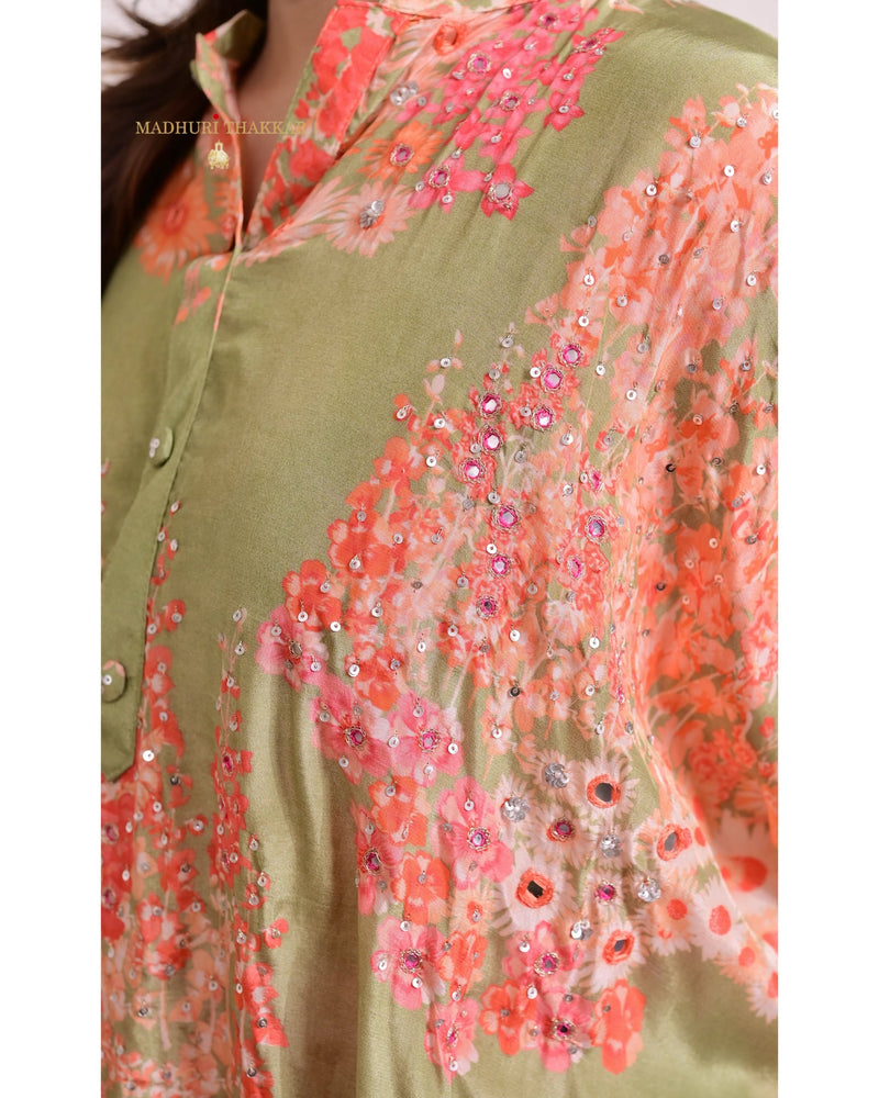 Green Handwork Kaftan Style Kurta Set