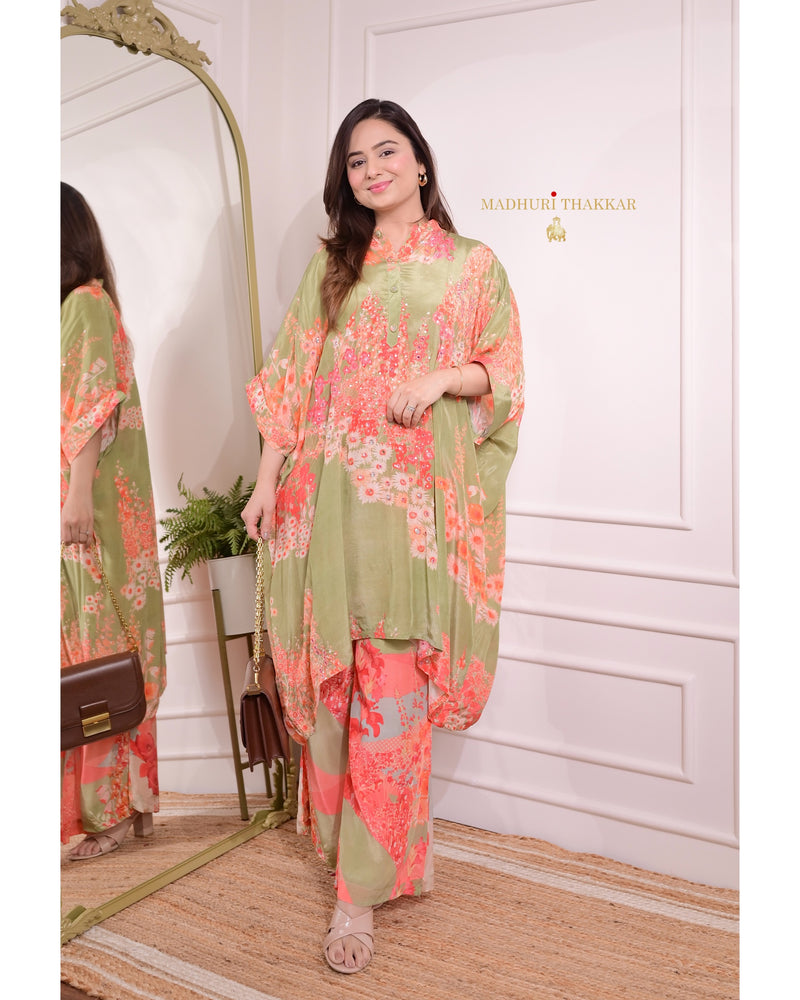 Green Handwork Kaftan Style Kurta Set
