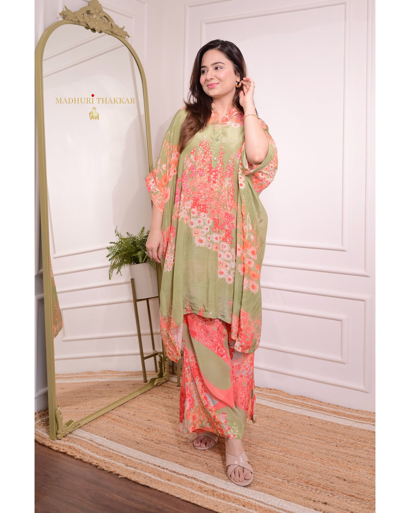Green Handwork Kaftan Style Kurta Set