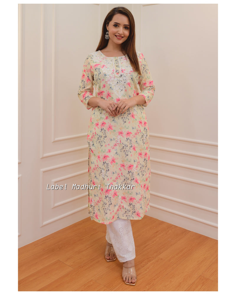 Yellow Floral Chikankari Kurta Set