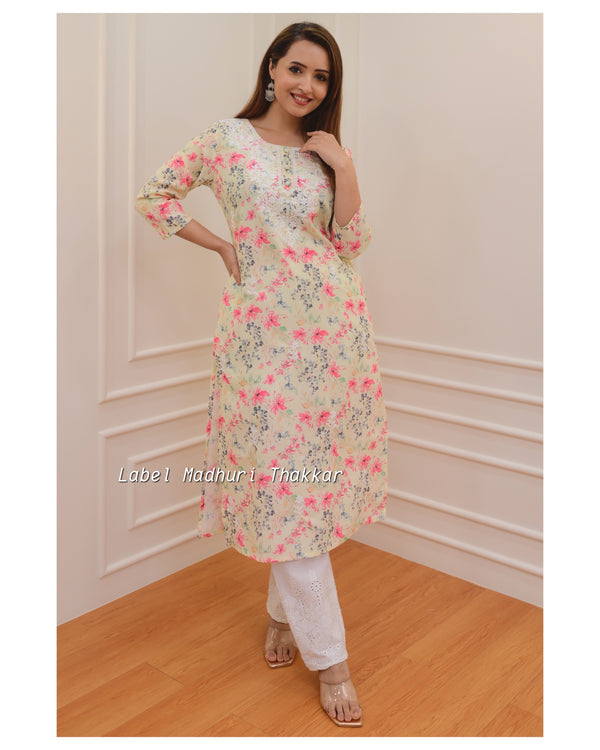 Yellow Floral Chikankari Kurta Set