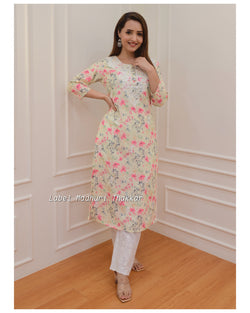 Yellow Floral Chikankari Kurta Set