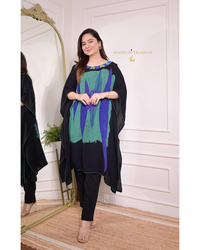 Black Green Beaded Kaftan Set