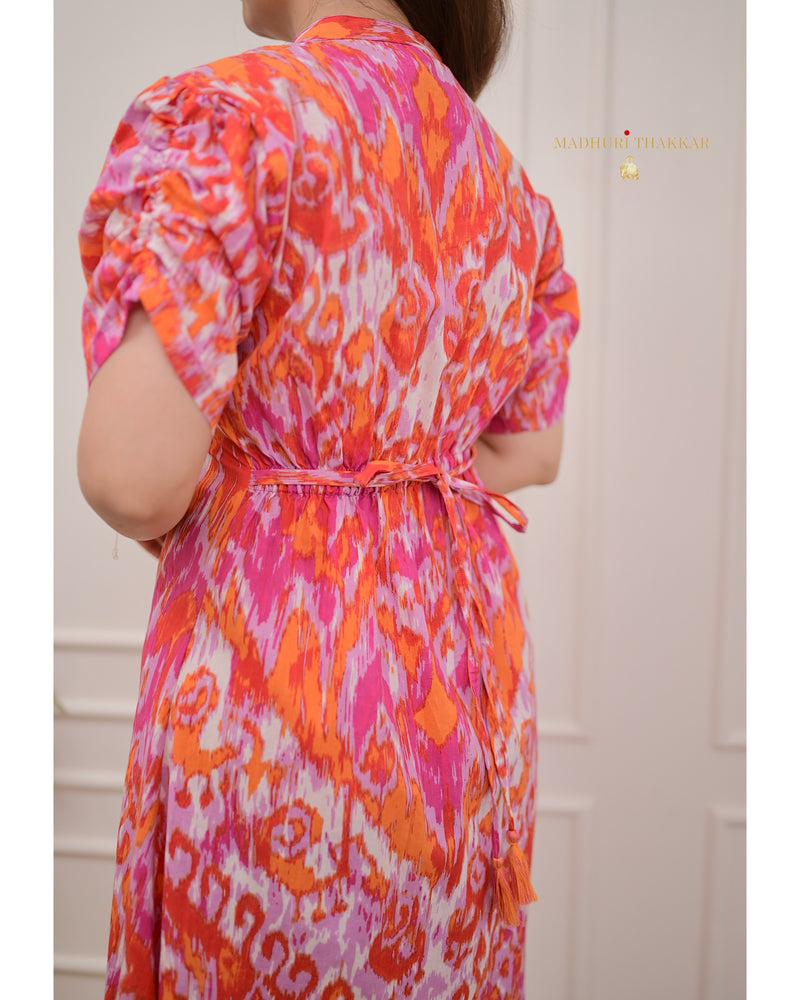 Pink Orange Baroque A Line Cotton Dress