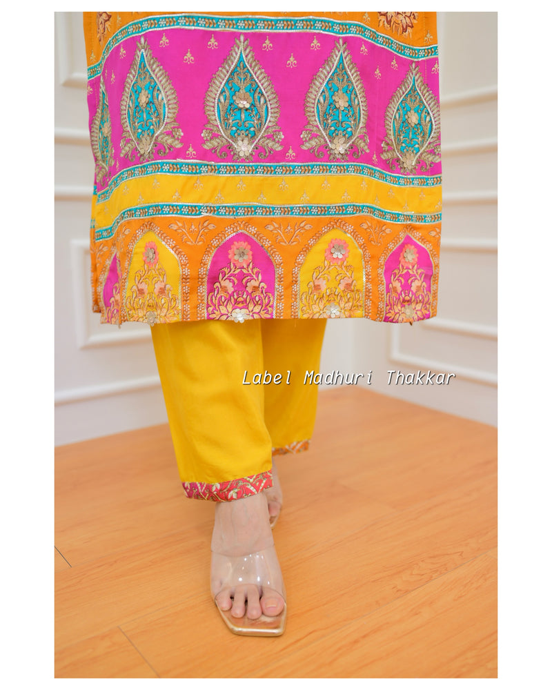 Yellow Muslin Gotta Festive Suit