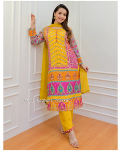 Yellow Muslin Gotta Festive Suit