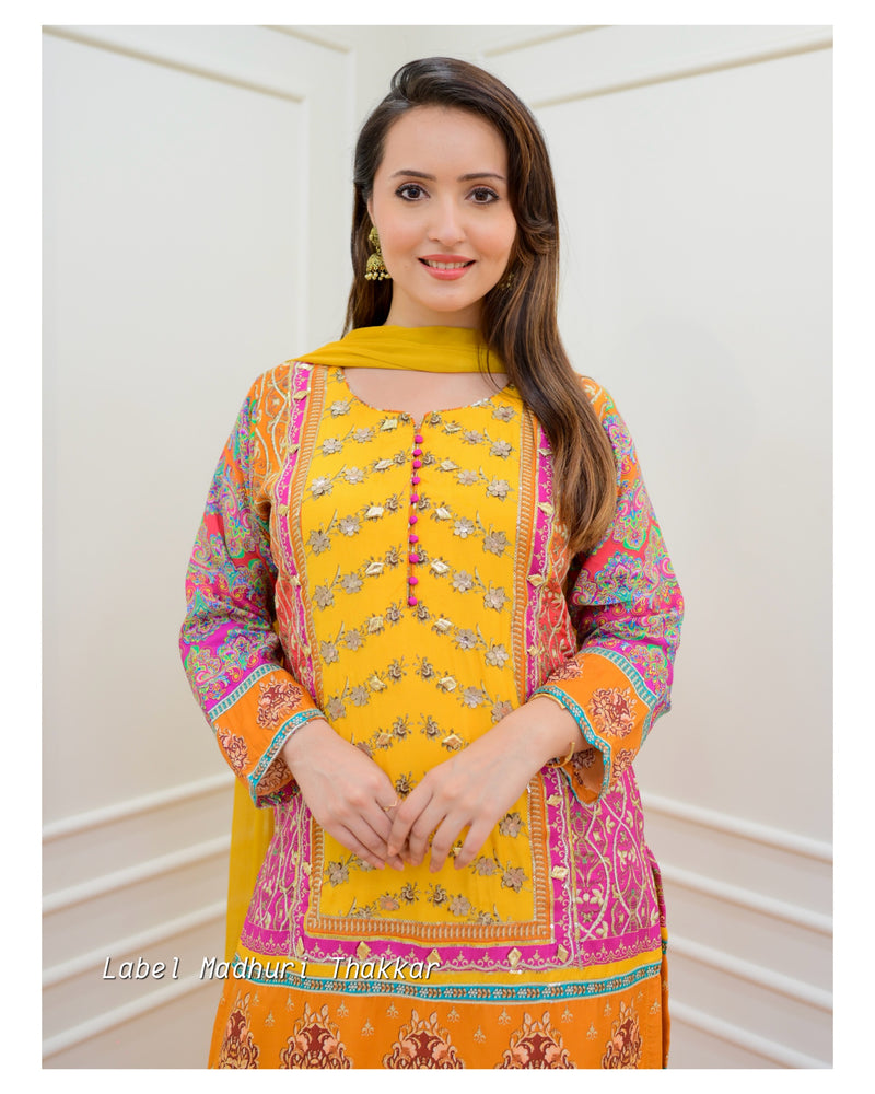 Yellow Muslin Gotta Festive Suit