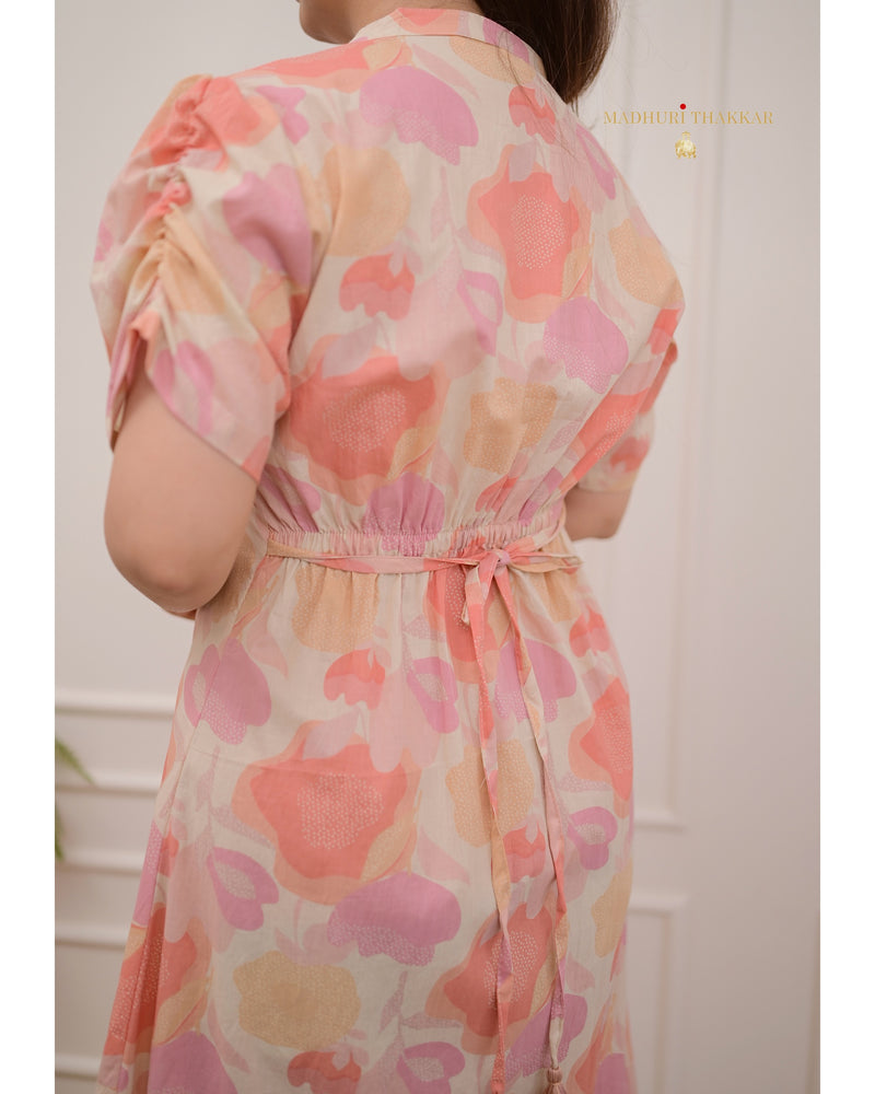 Peach Abstract A Line Cotton Dress
