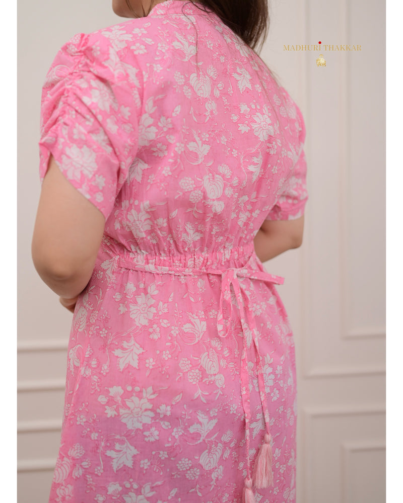 Baby Pink Floral Cotton A Line Dress