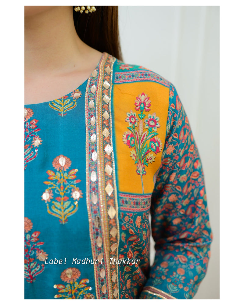 Rama Green Muslin Gotta Festive Suit